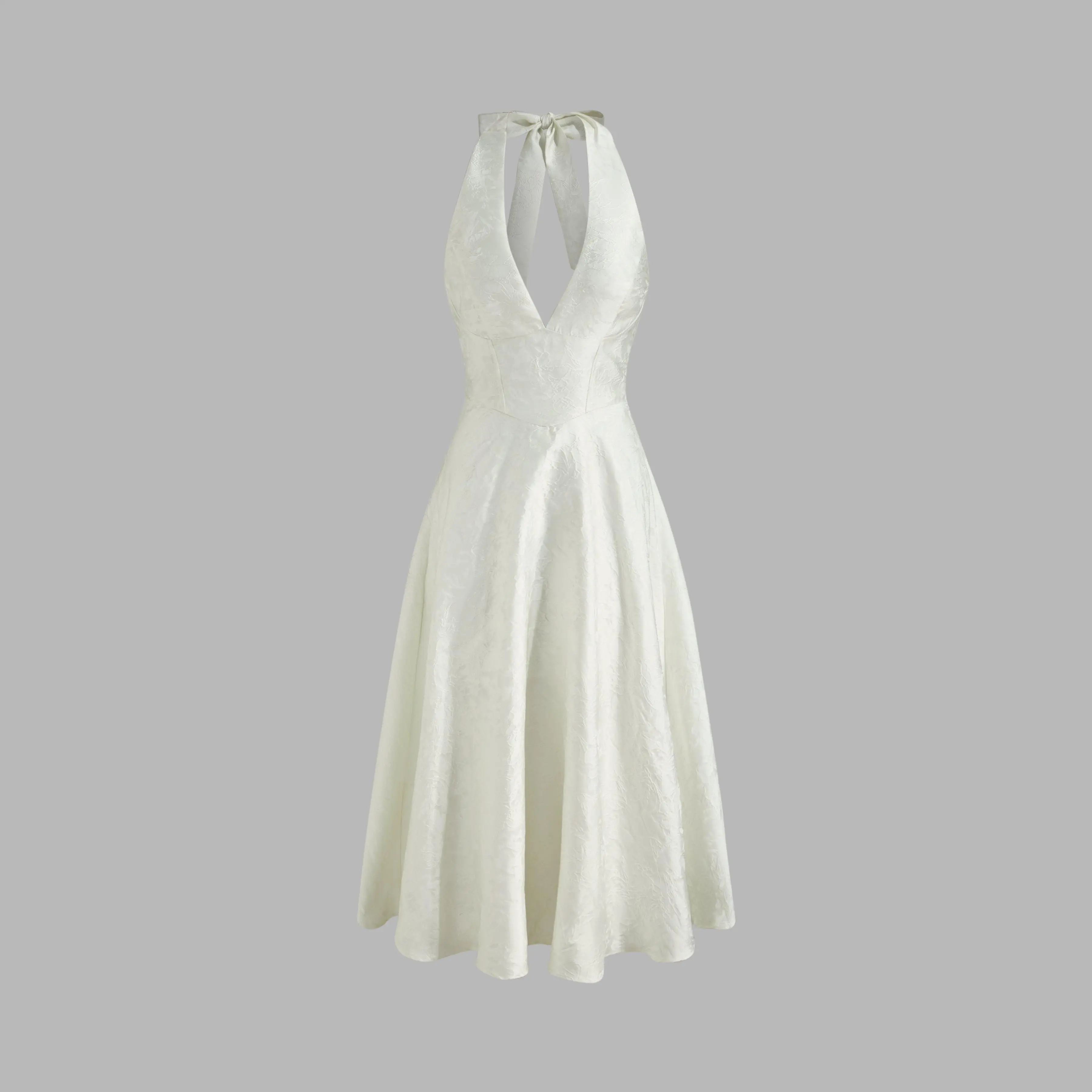slim fit dress slacks Uliana White Floral Lace Halterneck Maxi Dress - White 4