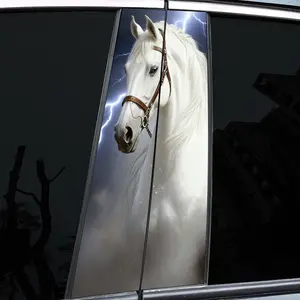 2Pcs White Horse Car B Pillar Sticker - Soft Light, Durable PVC Sticker, Car Pillar Sticker, For Vehicle Windows, Glass - Car Lovers Decoration, Car Sticker, Car Decals, Sticker For Cars