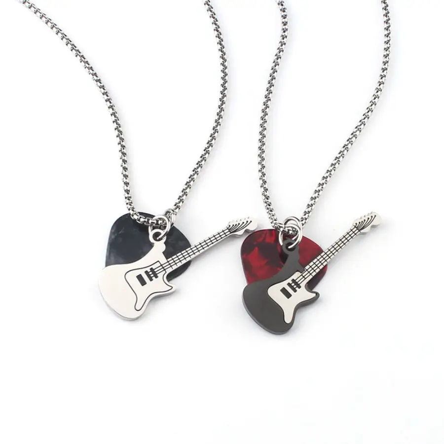 Minimalist Necklace for Men, Gold-Plated Rock Jewelry Design with Guitar Pick Pendant, Cross & Anchor Charms, Chains Necklace, Accessory Necklace
