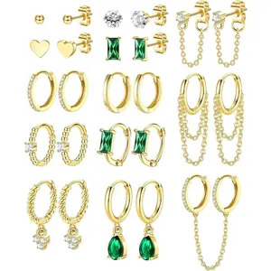 Jstyle 13Pairs Hoop Earrings for Women Girls Huggie Hoop Stud Earrings Set Small CZ Ball Stud Earrings Chain Hoop Earrings Hypoallergenic Dangle Hoop Earrings for Multiple Piercing Daily