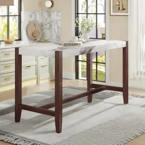 Counter Height Table, 47.5 Inch Faux Marble Finish Bar Dining Table, Modern Bar Tall Dining Table for Home Kitchen, Living Room, Balcony, Office   Coffee Tables