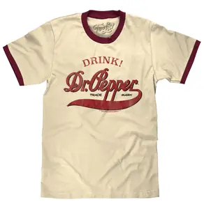 Retro Drink Dr. Pepper Ringer T-Shirt - Beige and Maroon graphic tee Retro Drink Dr. Pepper Ringer T-Shirt - Beige and Maroon graphic tee