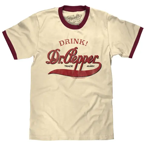 Retro Drink Dr. Pepper Ringer T-Shirt - Beige and Maroon graphic tee