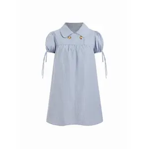 Cider Cotton-blend Peter Pan Collar Puff Sleeve Check Smock Drawstring Mini Dress