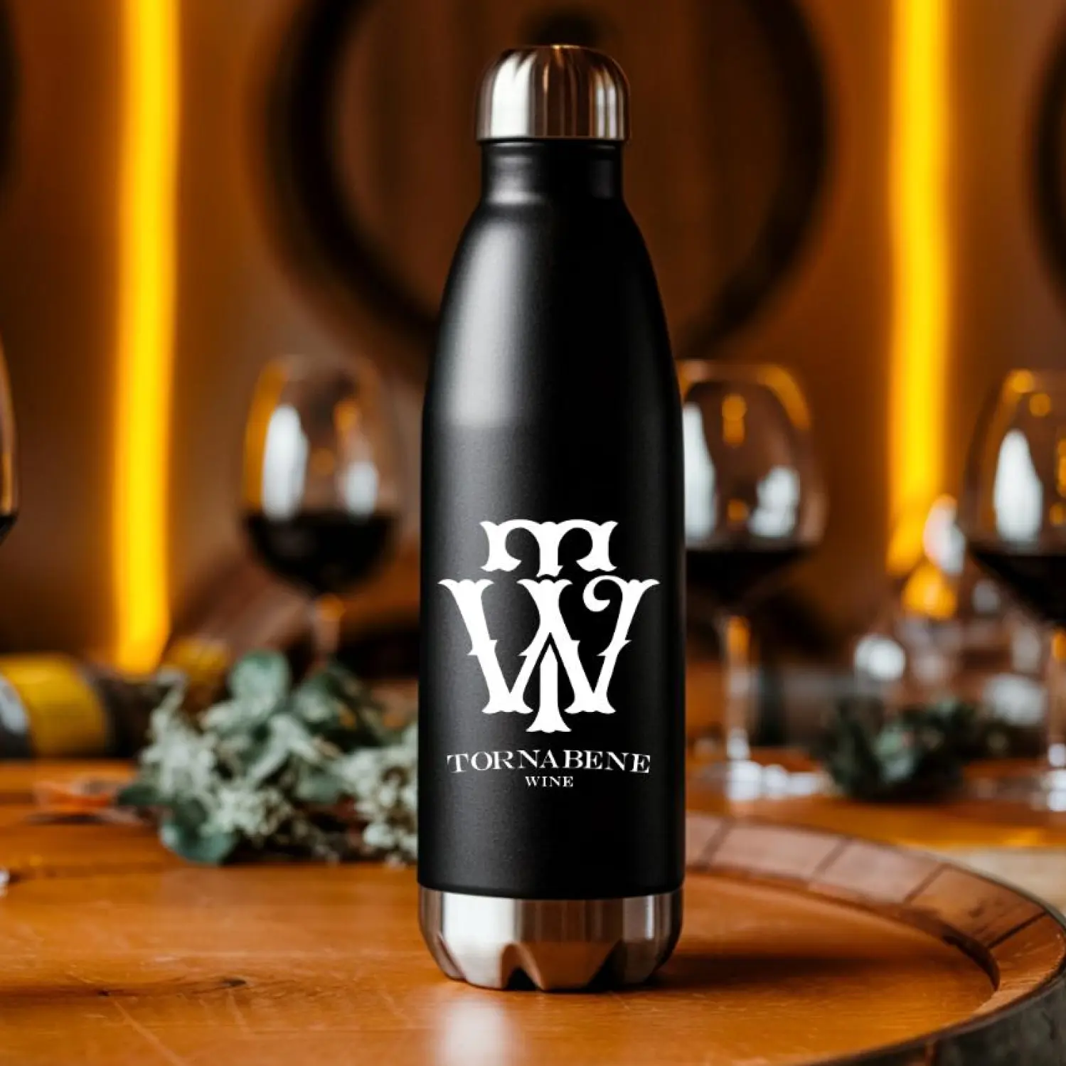 Tornabene Wine Logo – Classic Winery Stainless Steel Water Bottle Drinkware Flask, Double Vacuum Tumbler, Travel Mug, Reusable Glass Juice, Coldest Simple Modern