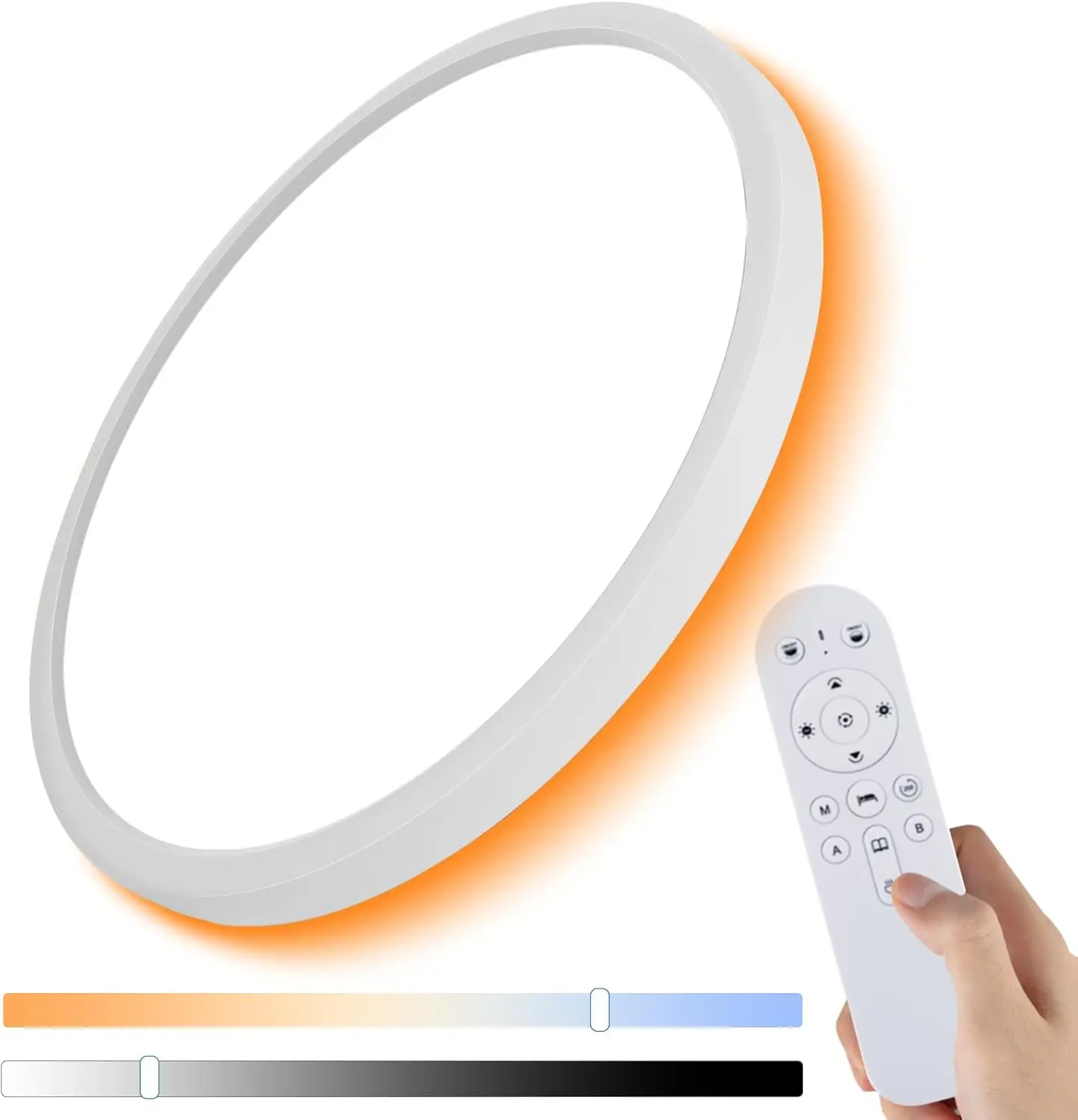 Dimmable LED Flush Mount Ceiling Light Fixture with Remote Control, 24W 2640LM, 12Inch, 2000K Warm Night Light & 3000K-6500K,  Super Slim Ceiling Lamp for Bedroom Kitchen, White, 1 Pack