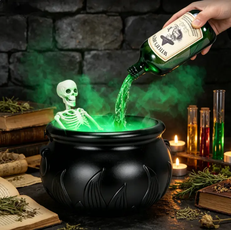 Large Witch Cauldron Halloween Decor with Fog Maker, Skeleton Spooky Witch Pot for Yard, Porch Indoor & Outdoor Party