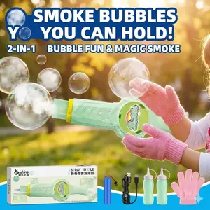 Smoke Bubble Machine for Kids, Mist Bubble Wand with Lights & Music, Outdoor Bubble Toy for Boys & Girls
