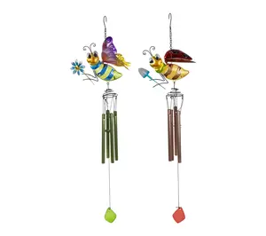 Northlight Pink Green Bees Garden Windchimes - 30" Set of 2