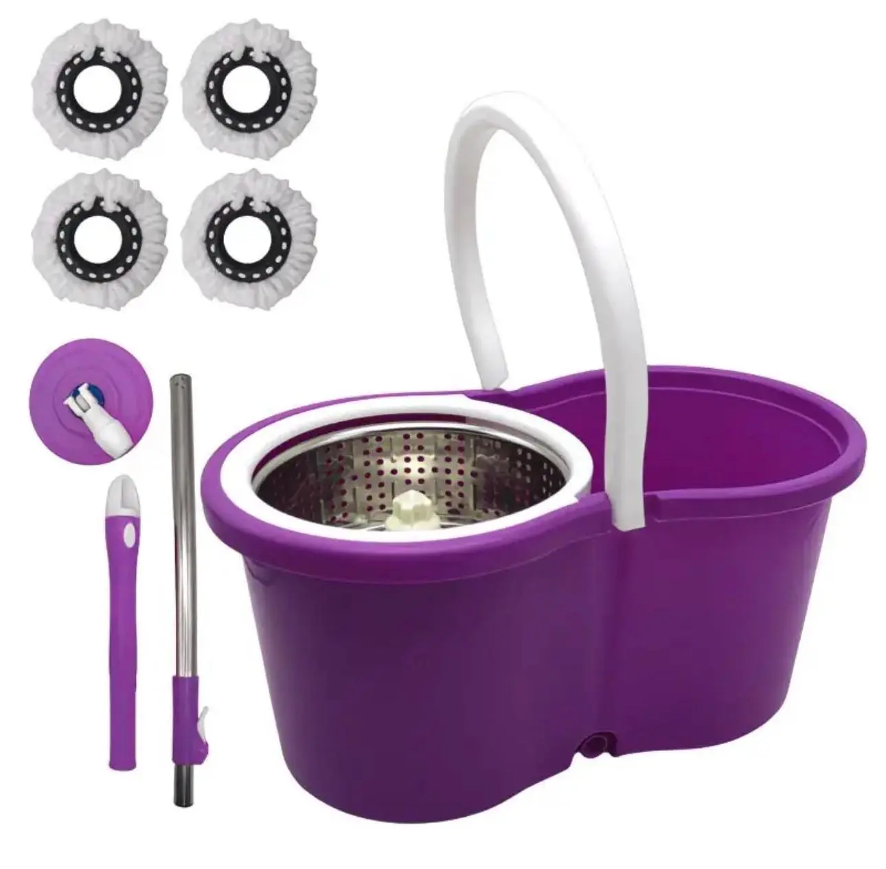 Purple Mop Bucket with 4 Microfiber Pads and Handle for Efficient Cleaning