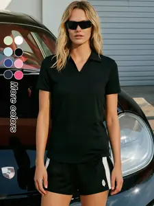 Women's Sporty Slim Fit Polo Shirt, Breathable Tennis Golf, Soft Lightweight Elastic Casual Short Sleeve, Spring Summer Daily Wear