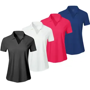 Women's Solid Color Sports Polo Shirt,Breathable Comfortable Short Sleeve CollaredTop for Golf Baseball Tennis, Ladies Sportswear Athletic Style Activewear for AllSeasons