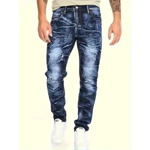 New Men's Slim-fit Straight Jeans for All Four Seasons, A Major Release for Spring and Autumn 2026, Featuring Floral and Lightning-washed Durability. Slim-fit Casual Pants, Versatile Korean Style Trendy Long Pants Men Everyday Clothing Choices
