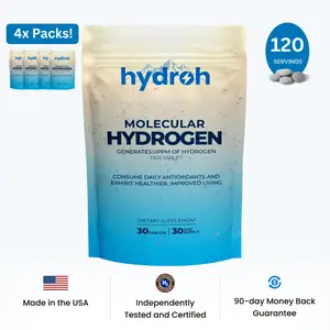 Hydroh Molecular Hydrogen Tablets – Unflavored Supplement| 4-Pack Bundle | Antioxidant Support & Deep Hydration | 120 Effervescent Tablets