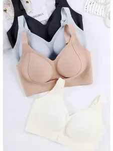 Cross-Border Exclusive Large Size Front Buckle Seamless Bra, No Steel Ring Soft Support Fixed Cup, Underwire-Free Bust Control Bra