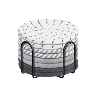 Round Woven Drink Coaster with Holder, 8 Counts/set Absorbent Coaster for Drinks, Kitchen Coasters, Tableware for Home Kitchen Dining Room