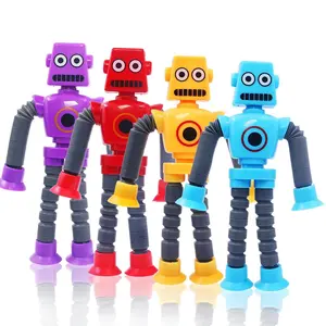 Robot Design Stretch Toy, Fidget Gadget, 4pcs Expandable Suction Cup Robot Toy, Sensory Interactive Stress Relief Toy for Kids