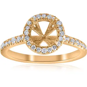 .36ct Halo Diamond Engagement Semi Mount 14k Yellow Gold Ring Setting