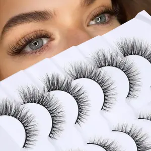 13mm Natural Wispy Cat Eye Faux Mink Eyelash Extensions, Ultra-Soft 8D Fluffy Short Strip Lashes, C-Curl Cosmetic Makeup Lash Strips Pack (6 Pairs) for Natural-Look Enhancements