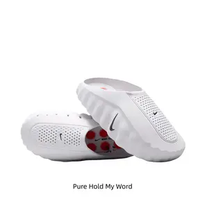 White Mule Slides, Red Cushioning Massage Outsole, Perforated Upper, Pre-Game Recovery Tech Slides