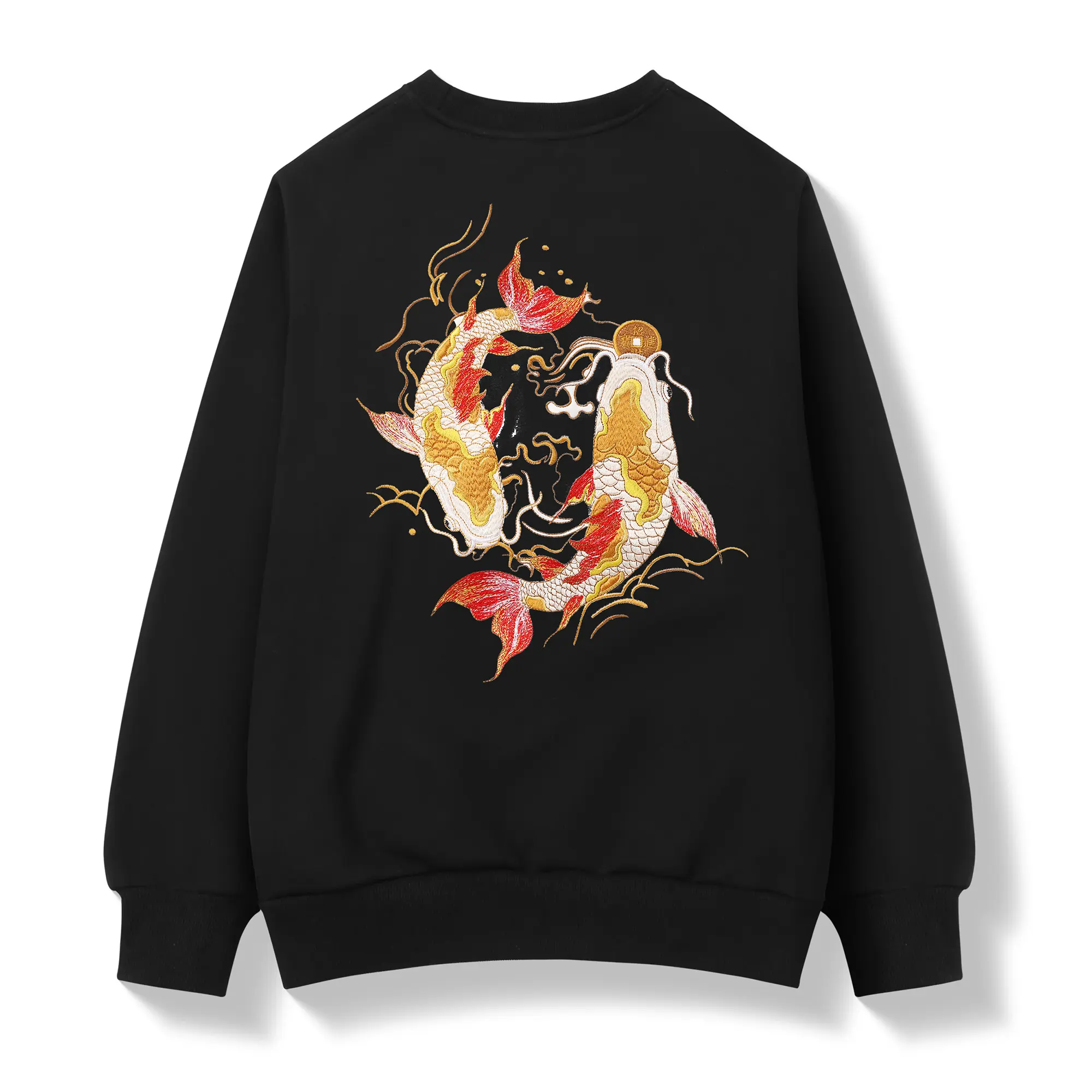 Niepce Japanese Streetwear Embroidered Golden Koi Fish Sweater