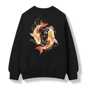 Sw9013 Niepce Japanese Streetwear Embroidered Golden Koi Fish Sweater