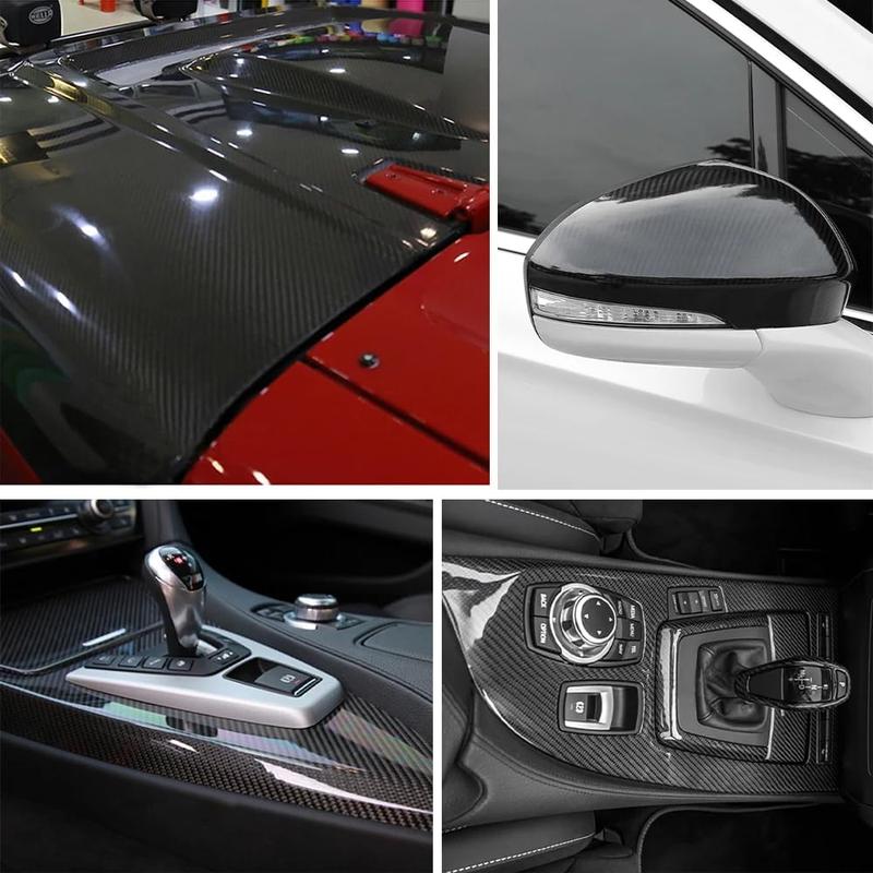 12"x120" (1FT x 10FT) 6D Carbon Fiber Textured High Gloss Vinyl Wrap Auto Car Sticker Decal Film Sheet Bubble Free Air Release Technology With Tool Kit