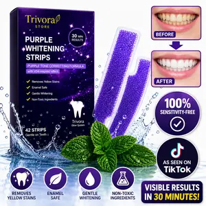 TRIVORA Purple Dental Teeth Whitener Strips - 14 or 21 Treatments - Peroxide-Free Stain Remover for Sensitive Teeth, Dental Teeth Whitening