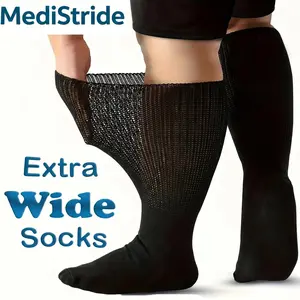 MediStride Extra Wide Socks, Suitable for Swollen Feet, Stretchable to 30inch for Men and Women, Medium and Large Size Socks, Non-Binding Seamless Socks, Loose Fit, Neuropathy and Heavyweight Seniors - Most Sizes Suitable