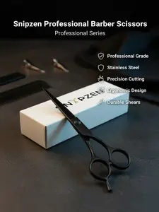 Snipzen Professional 7" Black Barber Shears Japanese Steel Precision Cutting Durable Hair Cutting Scissors for Barbers with Ergonomic Grip