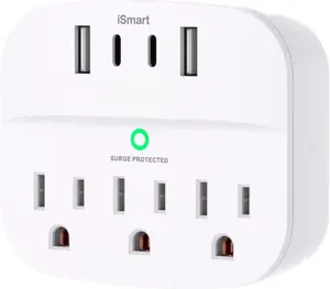 1 Pack Multi Plug Outlet Splitter with USB, Surge Protector Outlet Extender with 3 Wall Outlets 4 USB Wall Charger(2 USB C), 490 Joules, ETL Listed, Small Outlet Adapter Plug Extender for Travel,White