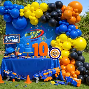Blue, Orange & Yellow Balloon Arch Kit for Dart Gun Battle Zone Birthday Party Target Theme Decor