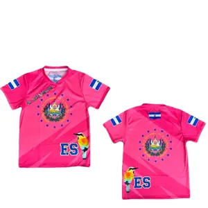 El Salvador Pink Jersey - ES Logo, Short Sleeve, Pink Color with Blue Detailing
