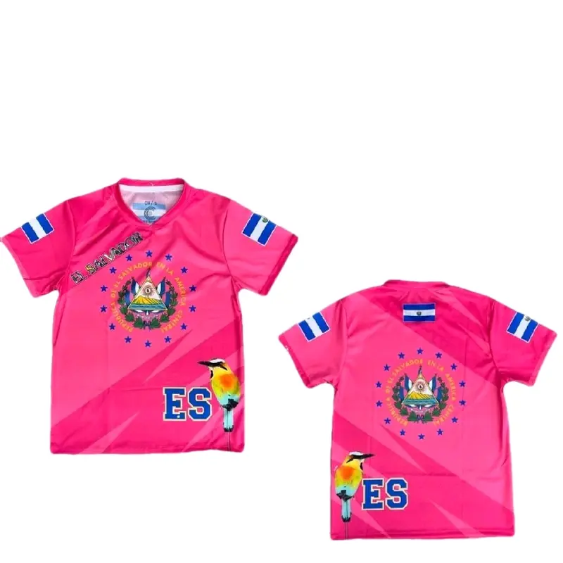 El Salvador Pink Jersey - ES Logo, Short Sleeve, Pink Color with Blue Detailing