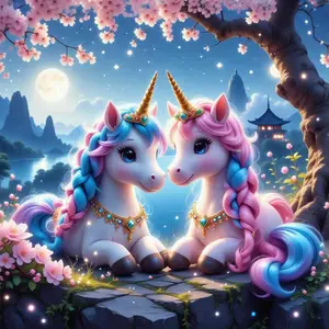 5D Full Drill Unicorn Diamond Painting Kit - Cherry Blossom Fantasy Scene, Round Acrylic Diamonds, DIY Art for Home Wall Decor, Ideal Gift for Family & Friends