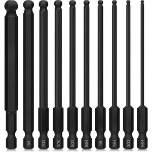 Ball End Hex  Allen Wrench Drill Bit Set,  10 count SAE 5/16" to 5/64" Ball End Hex Bit Set Allen Hex Key,  S2 Steel, 4'' Long