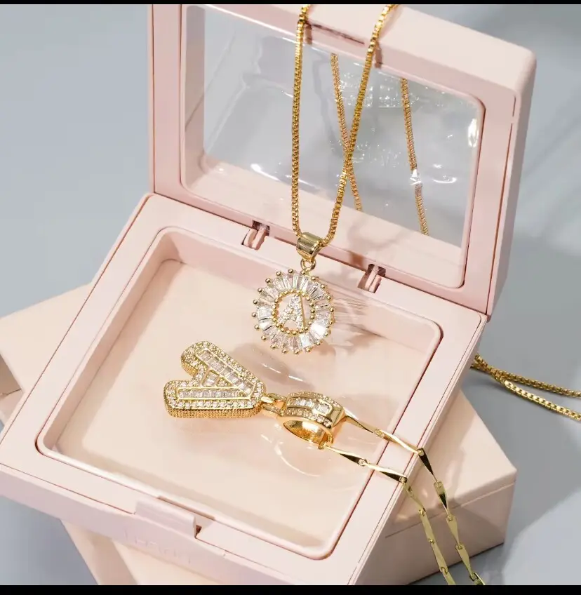 2 Pack Initial Letter Pendant Necklaces for Women, 14K Gold Plated Cubic Zirconia Alphabet Necklace, Fashion Jewelry for Parties & Birthdays with Gift