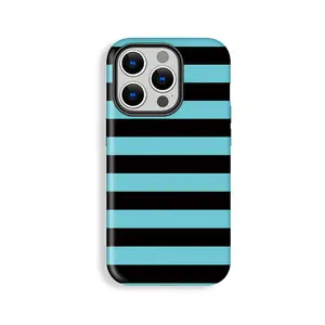 Stylish Smartphone Cellphone Case with Light Blue and Black Stripe Design, Cool Protective Cover Accessory, Shockproof Double-Shell Anti-Drop Protector, Wear-Resistant, Suitable for iPhone 11/12/13/14/15/16/17 Pro, ProMax, Plus, Air