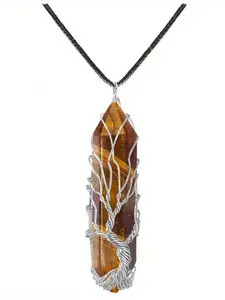 Natural Crystal Amethyst Life Tree Pendant Necklace, Hexagonal Quartz Gemstone Jewelry, Unisex Fashion Accessory, Elegant Design