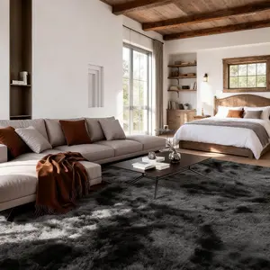 Non slip 10x14 ft super soft fluffy bedroom rug modern plush living room area rug in blacklight gray dark gray Thanksgiving home gift