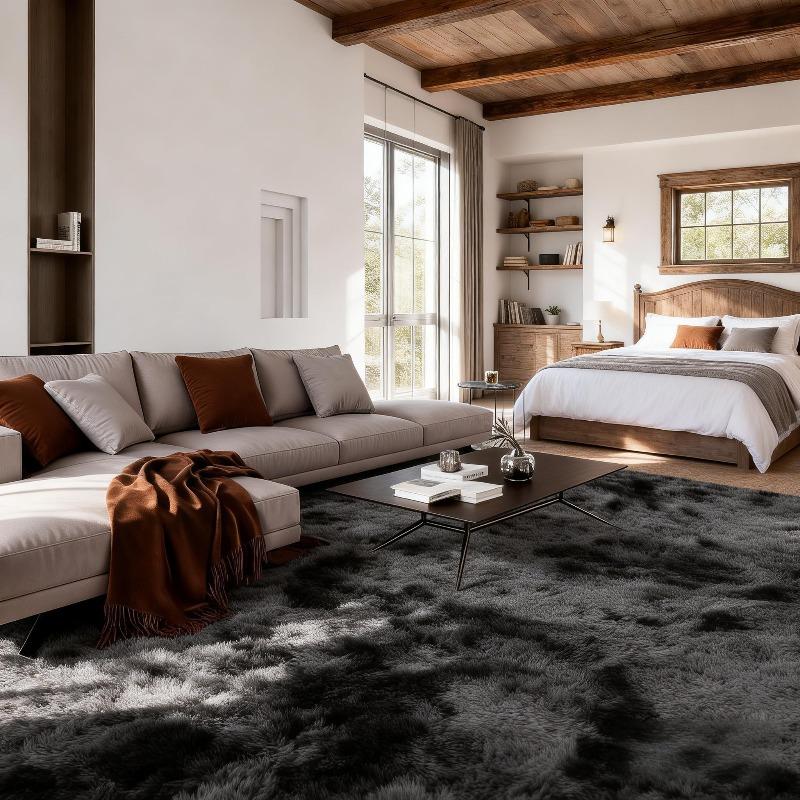 Non slip 10x14 ft super soft fluffy bedroom rug modern plush living room area rug in blacklight gray dark gray Thanksgiving home gift