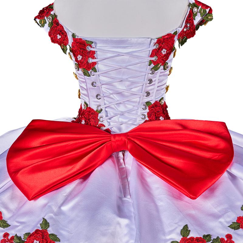 Charro Red – White & Red Mexican-Inspired Embroidered Ball Gown