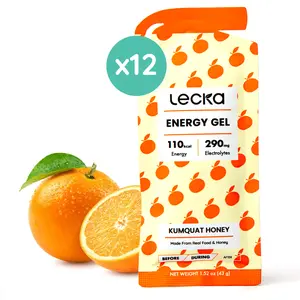 Lecka Natural Energy Gel Kumquat Honey, 12 Running Gels with 26g Carbs, 110 Calories & Natural Electrolytes | Real Food & Basil Seed Blend | Ideal for Running, Cycling & Endurance Workouts