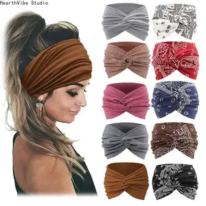 10PC Sports Elastic Wide-brimmed Headband Unisex Soild Color Knotted Soft Anti-slip Warm Turban Bandana Elastic Hairband