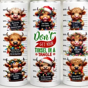 Highland Cow Funny Christmas Tumbler Drinkwear with Festive Quotes and Adorable Cow Designs Perfect for Holiday Gifts