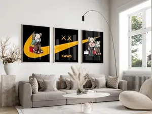 Set of 3 - Yellow Hypebeast Kaws Poster ,Printable kaws Print ,UNFRAMED