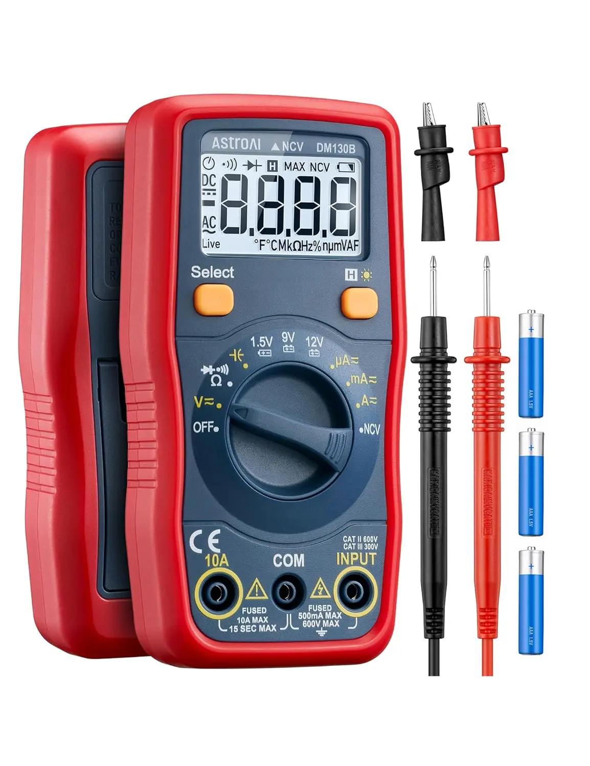 Astroai Digital Multimeter, Voltmeter 1.5V/9V/12V Battery Voltage Tester Auto-Ranging/Ohmmeter/Dmm with NCV Function, Accurately Measures Voltage Current Amp Resistance Capacitance AstroAI