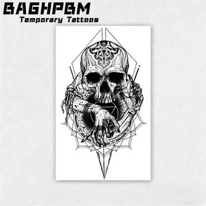 (BAGHPBM Tattoo) “Cave of Ten Thousand” Dark Skull Sleeve Tattoo Stickers for Men and Women (Waterproof)