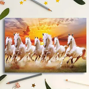 2D Flat, 1pc  Abstract Canvas Wall Art - Seven Lucky Running White Horses at Sunset, Vibrant Animal Artwork for Bedroom & Office Decor, Perfect Gift for Art Lovers,  Horse Lover Gifts,  Perfect for Room Decor,