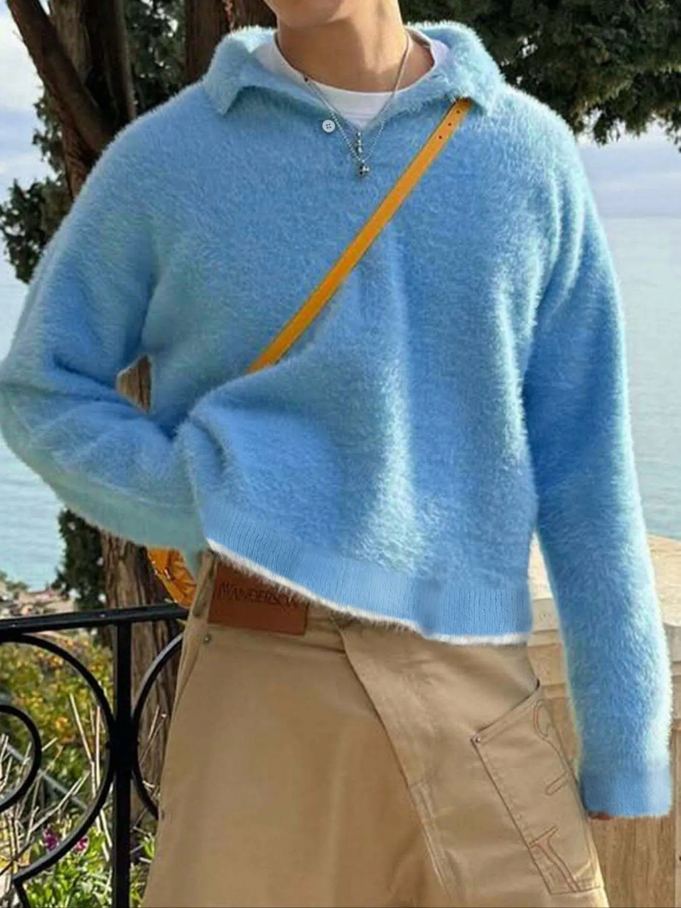 Unisex Men's Contrast Binding Zipper Polo Collar Sweater, Loose Baggy Casual Long Sleeve Jumper for Fall & Winter, Men's Knitwear for Daily Wear